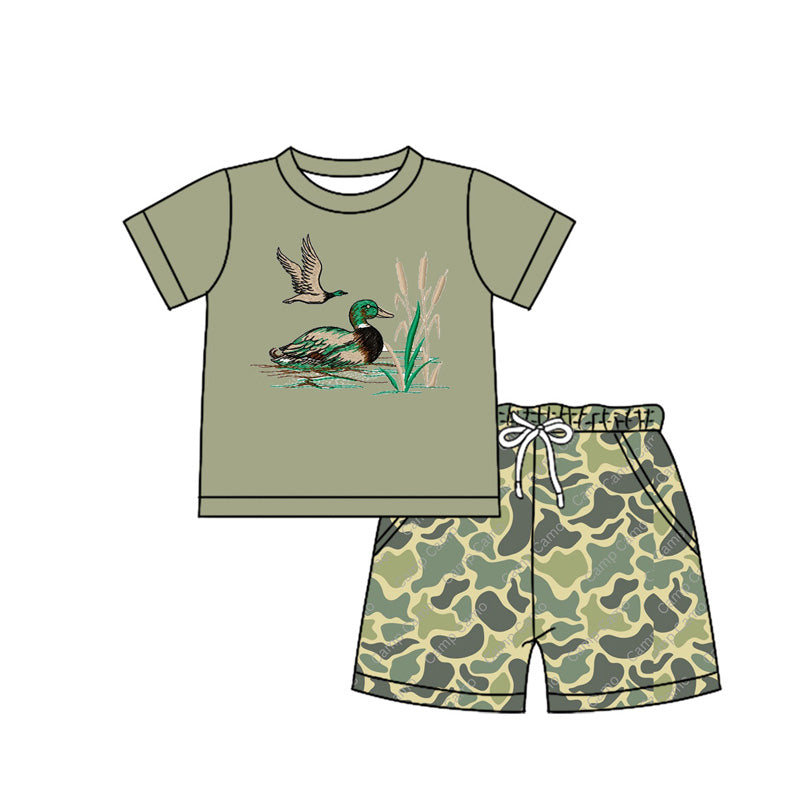 Preorder Baby Boy Green Short Sleeves Duck Shirt Camo Shorts Clothes Hunting Set