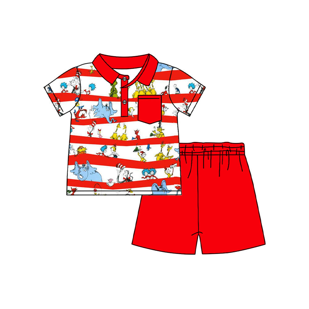 Preorder Baby Boy Short Sleeves Dr Reading Pocket Shirt Red Shorts Clothes Set