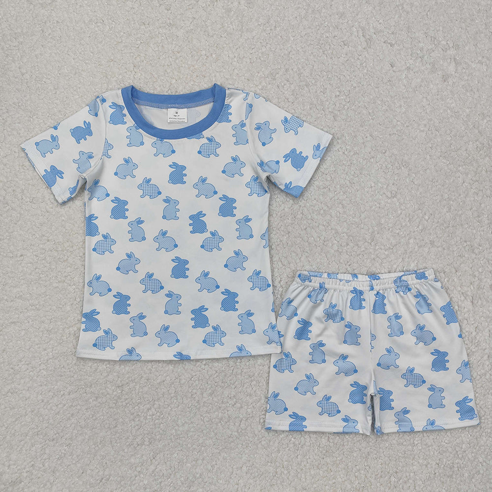 Baby Boy Girl Short Sleeves Easter Rabbits Shirt Shorts Sibling Pajamas Clothes Set