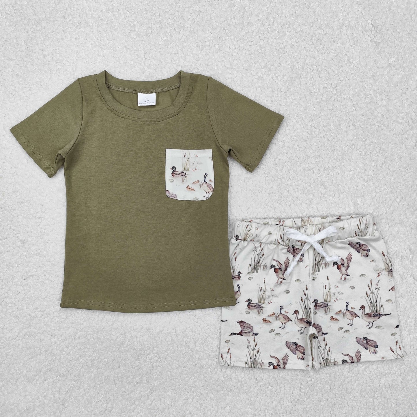 Baby Boy Short Sleeves Pocket Shirt Ducks Dogs Shorts Hunting Set Sibling Clothes RTS