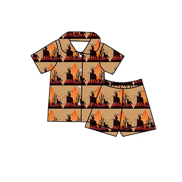 Preorder Baby Boy Short Sleeves Western Rodeo Button Up Shirt Shorts Pajamas Clothes Set