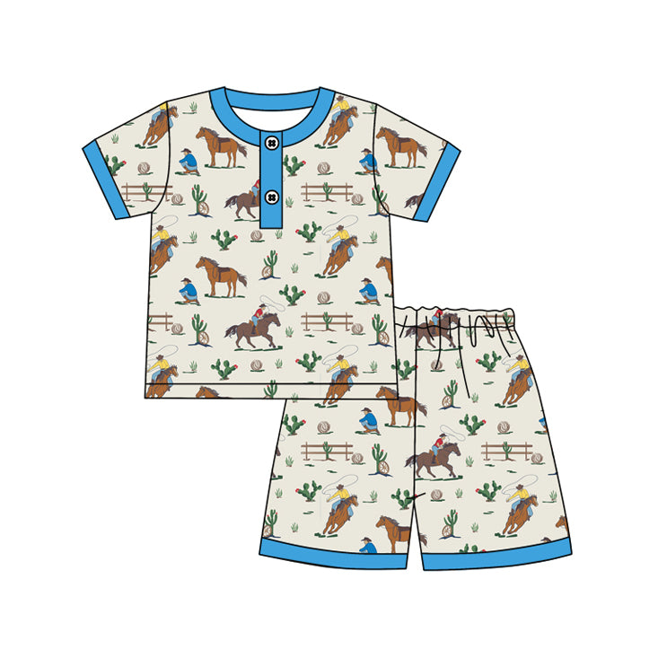 Preorder Baby Boy Short Sleeves Western Rodeo Shirt Shorts Pajamas Clothes Set