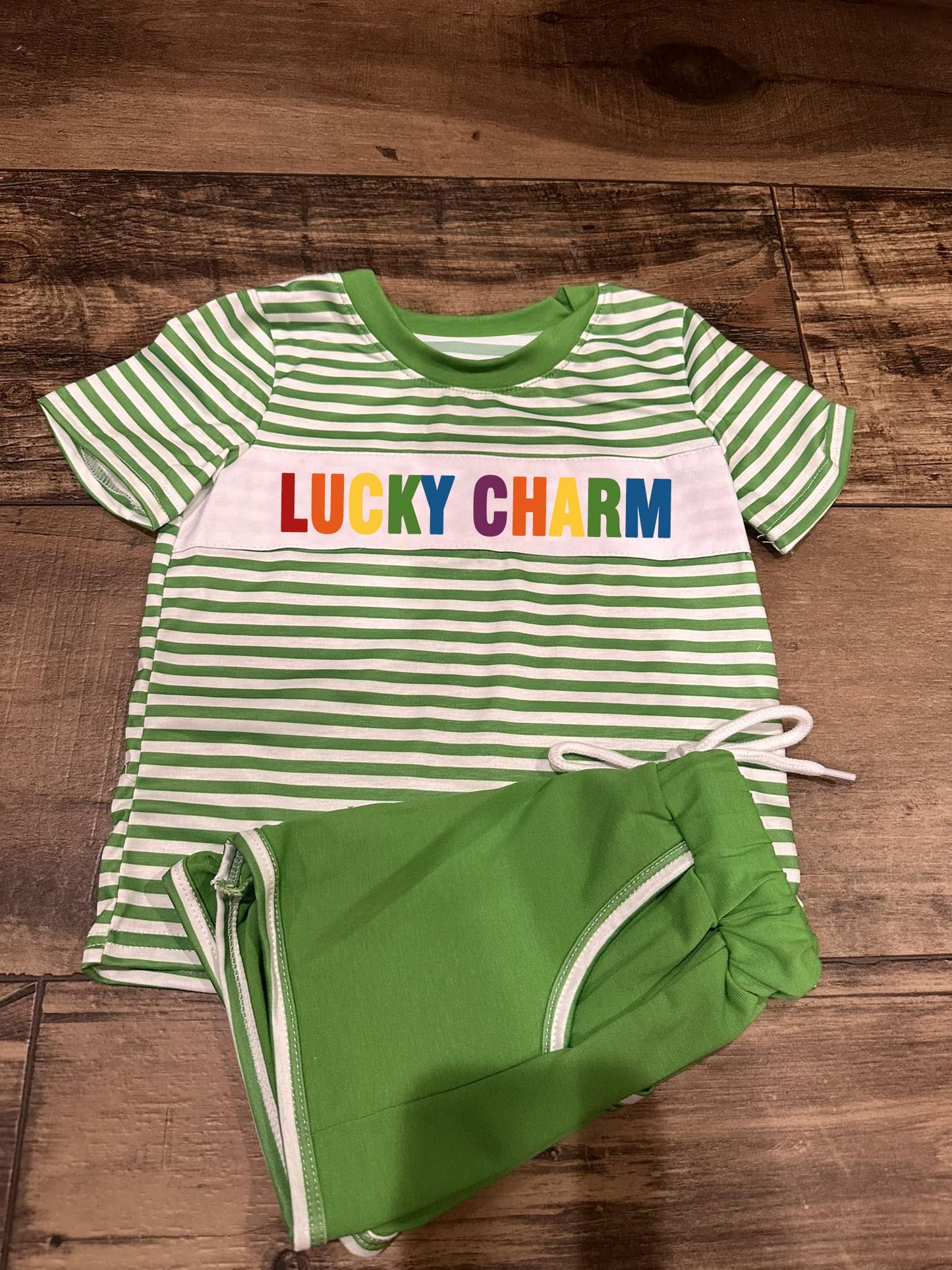 Preorder Baby Boy St Patrick Green Stripes Shirts Pockets Shorts Clothes Set