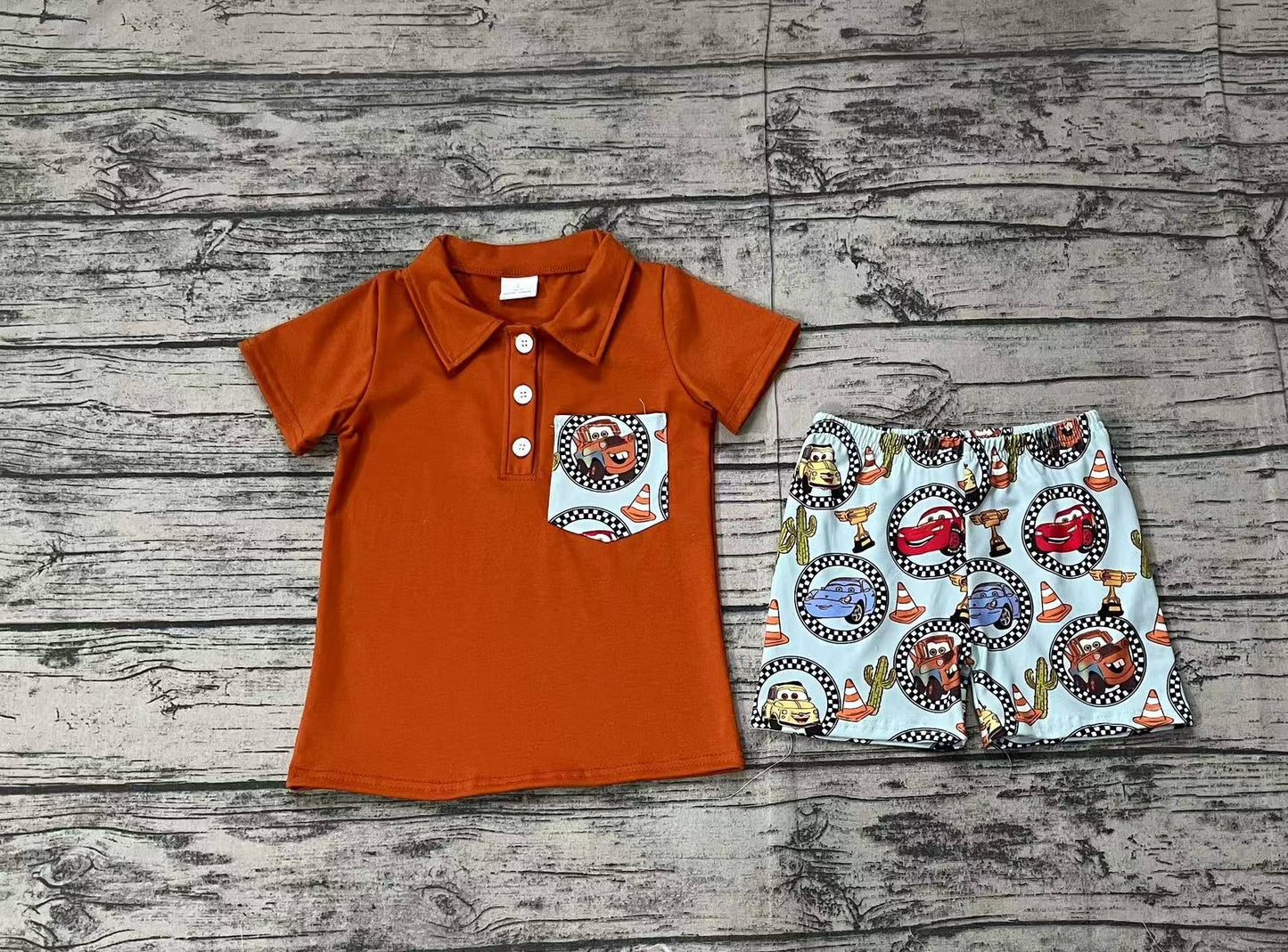 Baby Boy Short Sleeves Pocket Shirt Car Cactus Shorts Western Clothes Set