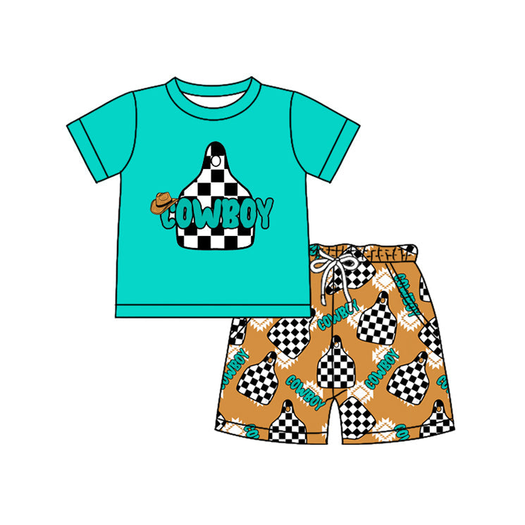 Preorder Baby Boy Short Sleeves Cowboy Tags Shirt Pocket Shorts Clothes Set