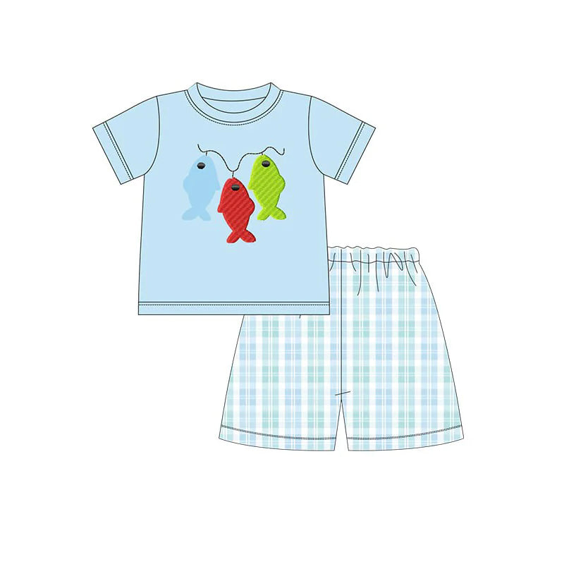 Preorder Baby Boy Short Sleeves Fishing Shirt Checked Shorts Clothes Set