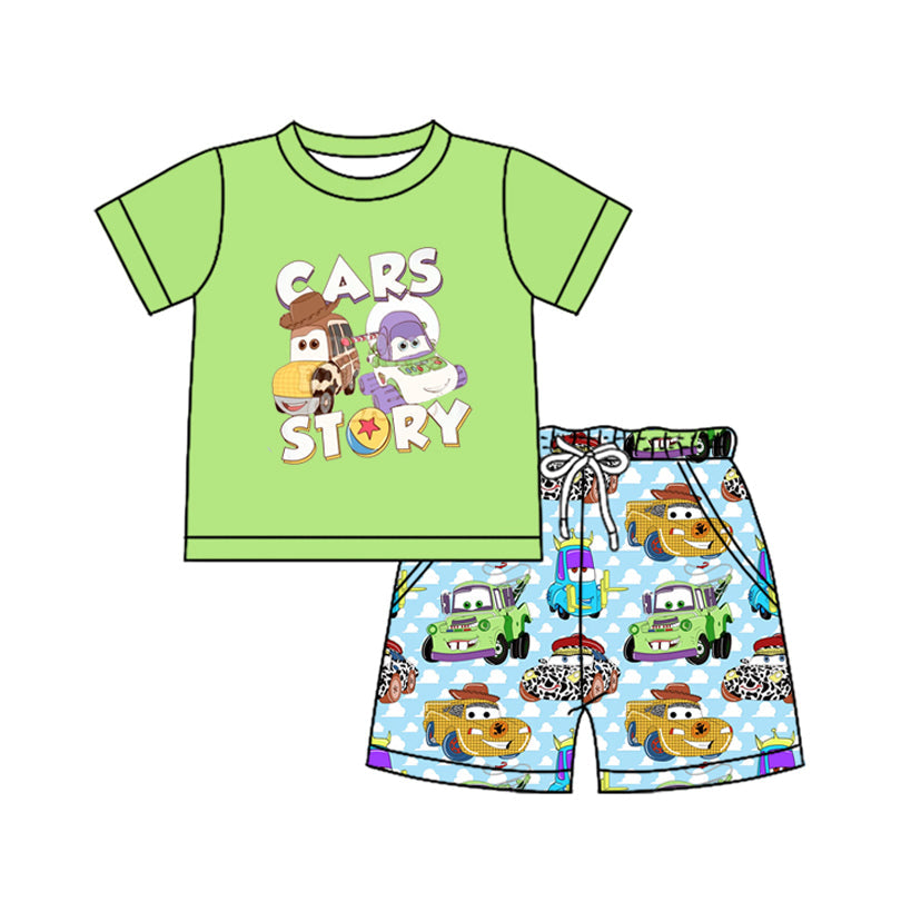 Preorder Baby Girl Green Short Sleeves Shirt Car Pockets Shorts Clothes Set