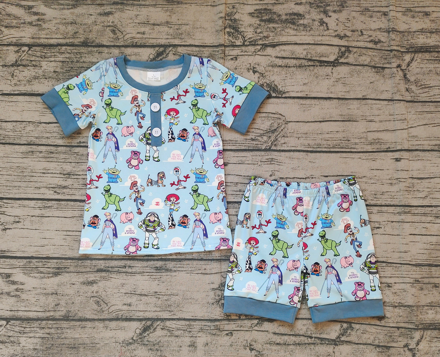 Baby Boy Short Sleeves Blue Toys Shirt Shorts Pajamas Set RTS