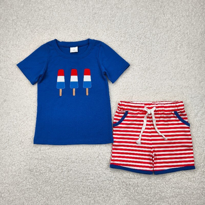 Sibling Baby Boys Kids Short Sleeves Embroidery Shirts Shorts Sets 4th of July Clothes