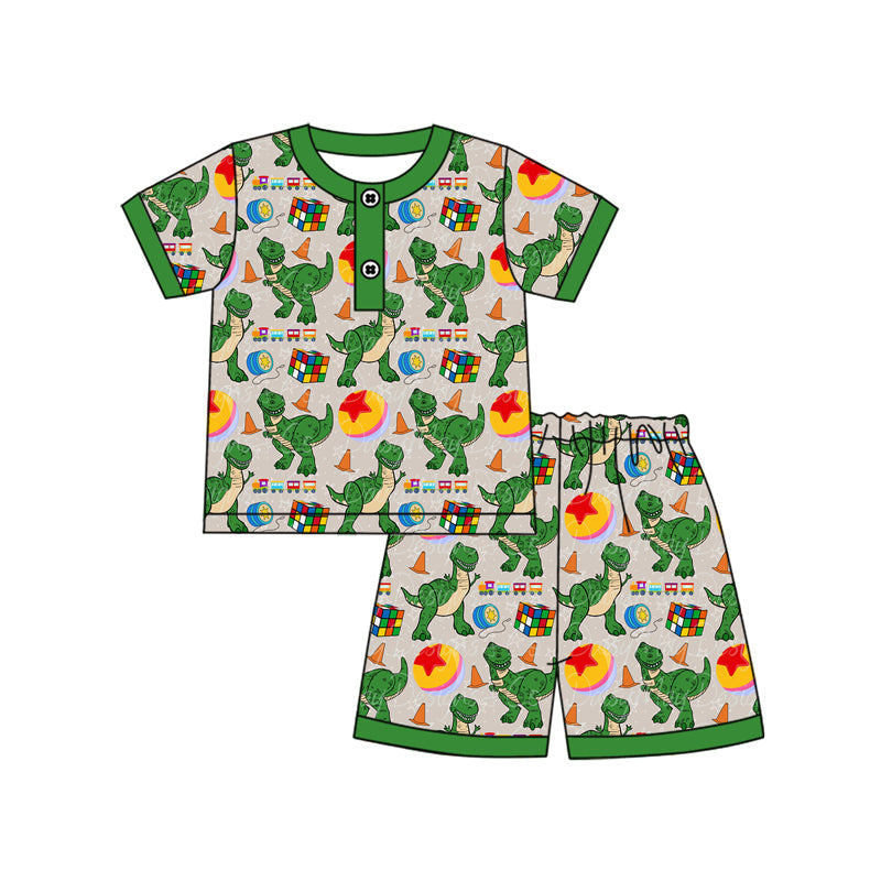 Preorder Baby Boy Short Sleeves Dinosaurs Toys Pocket Shirt Shorts Pajamas Clothes Set