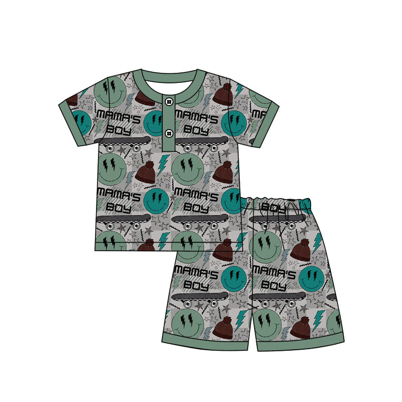 Preorder Baby Kids Short Sleeves Mama's Boy Shirt Shorts Pajamas Clothes Set