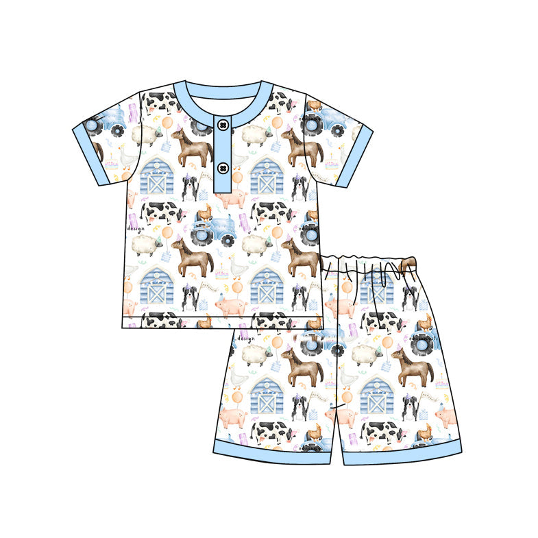 Preorder Baby Boy Short Sleeves Farm Animals Shirt Shorts Pajamas Clothes Set