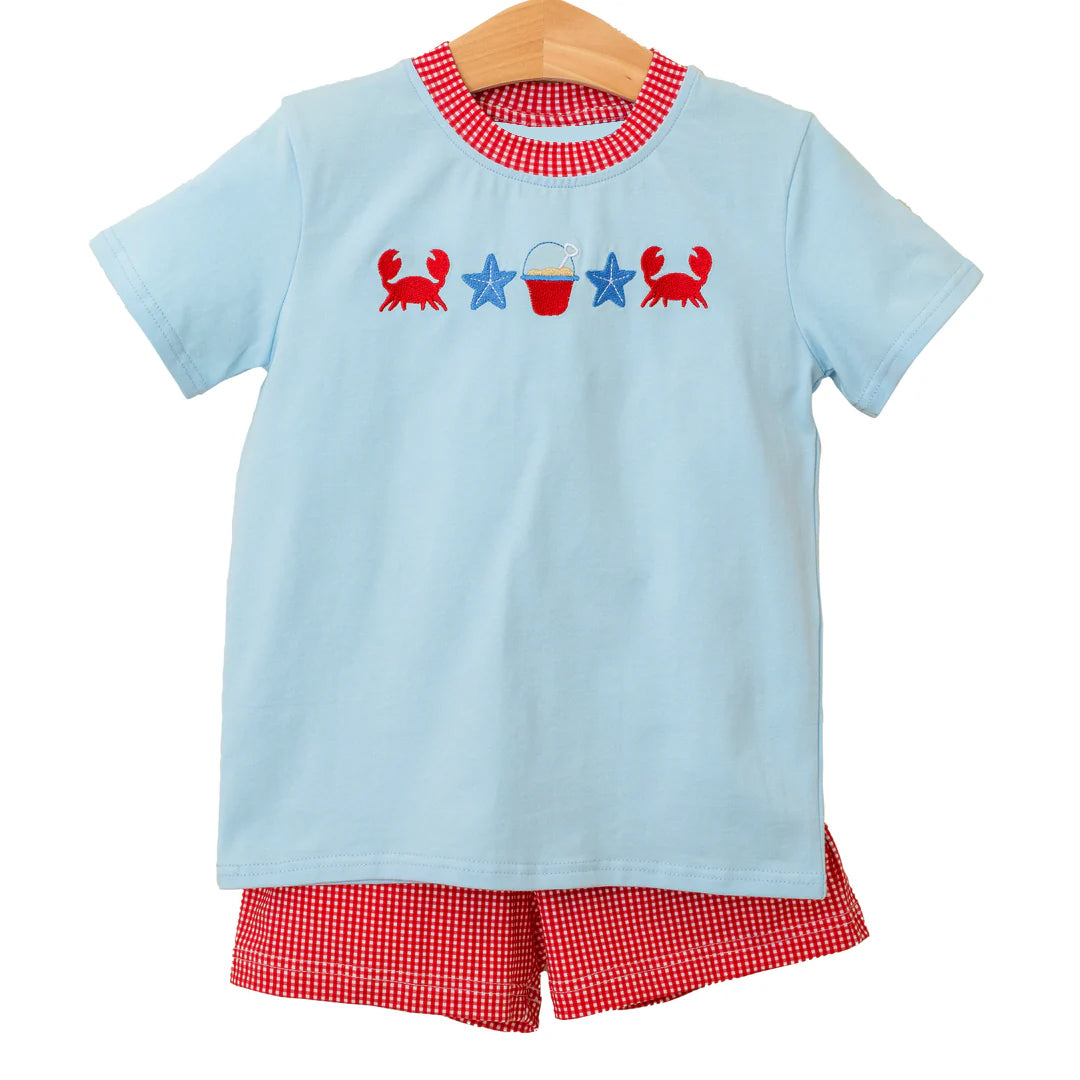 Preorder Baby Boy Short Sleeves Crabs Shirt 4th Of July Shorts Set ( Moq 5 )