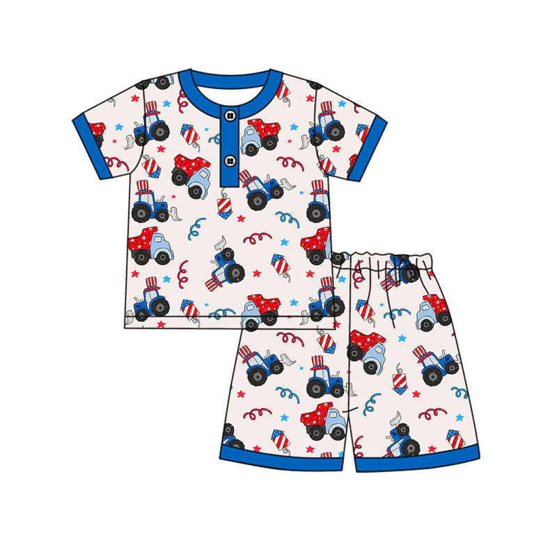 Preorder Baby Boy Short Sleeves Construction Shirt Shorts Pajamas July 4th Set ( Moq 5 )