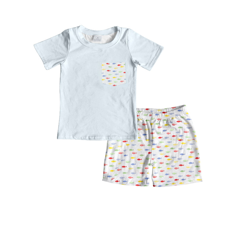 Preorder Baby Boy Short Sleeves Pocket Shirt Fishing Summer Shorts Set ( Moq 5 )
