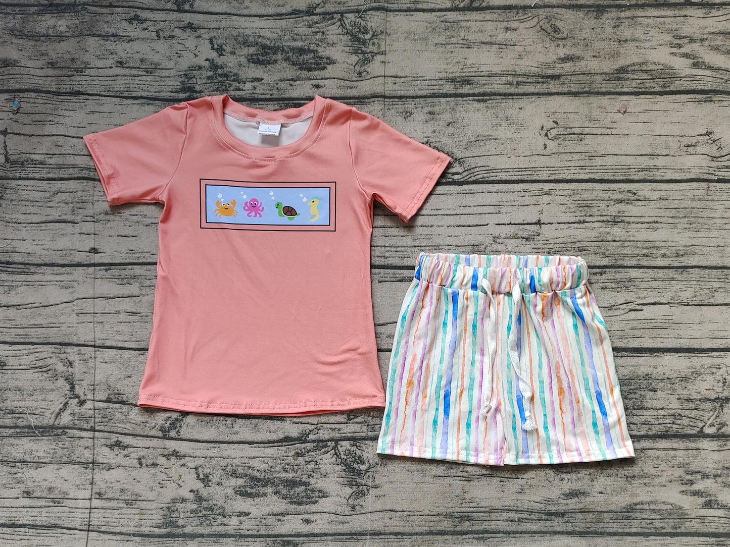 Preorder Baby Boy Short Sleeves Sea Animals Shirt Shorts Set ( No moq )