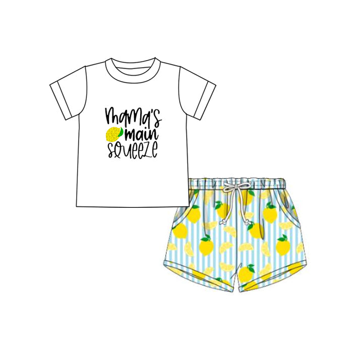 Preorder Baby Boy Short Sleeves Mama's Shirt Lemon Stripes Shorts Set ( Moq 5 )