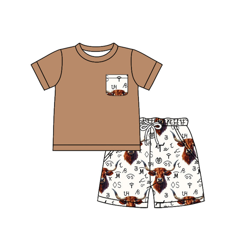 Preorder Baby Boy Short Sleeves Shirt Shorts Western Cow Clothes Set ( Moq 5 )