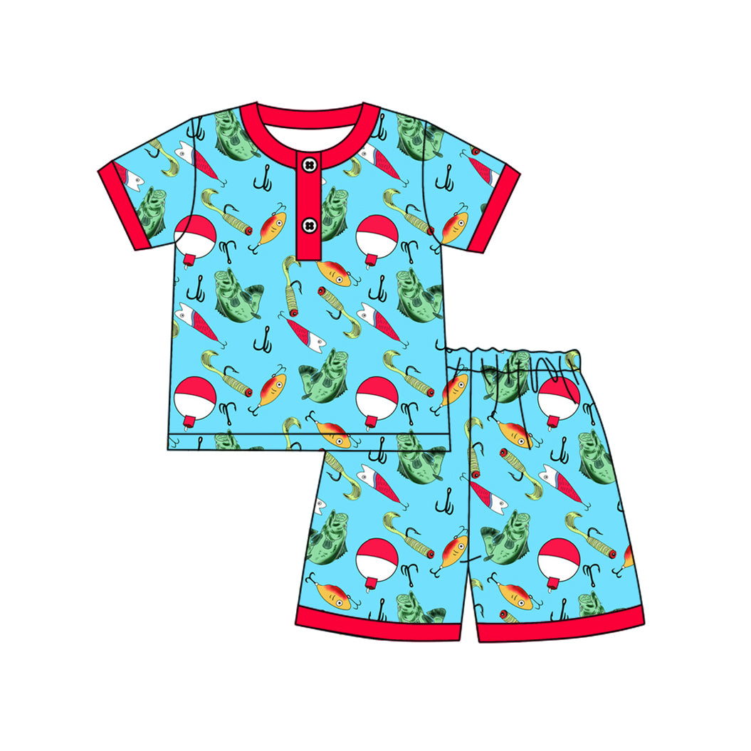 Preorder Baby Boy Short Sleeves Fishing Shirt Shorts Pajamas Clothes Set ( Moq 5 )