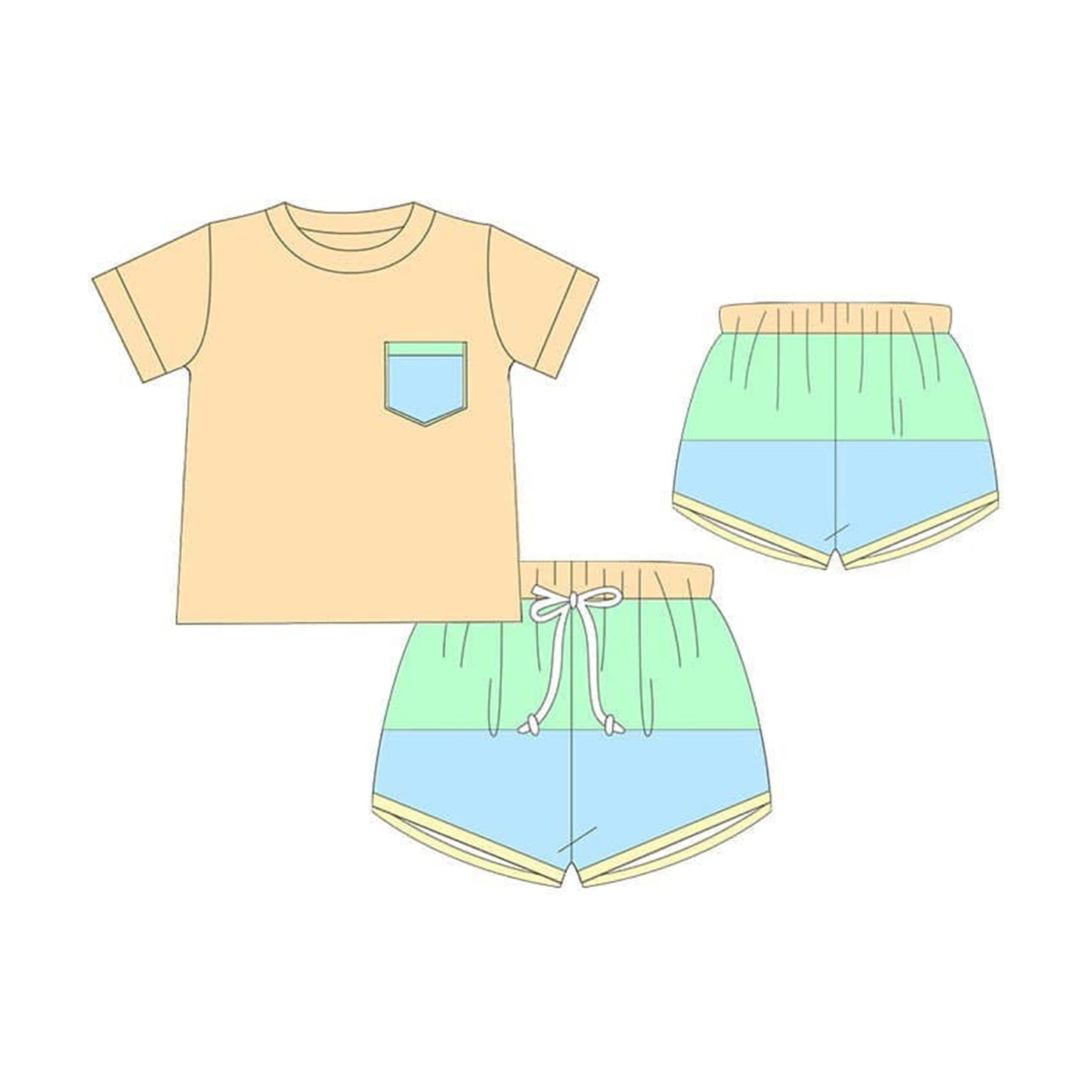 Preorder Baby Boy Short Sleeves Pocket Orange Shirt Shorts Clothes Set ( Moq 5 )