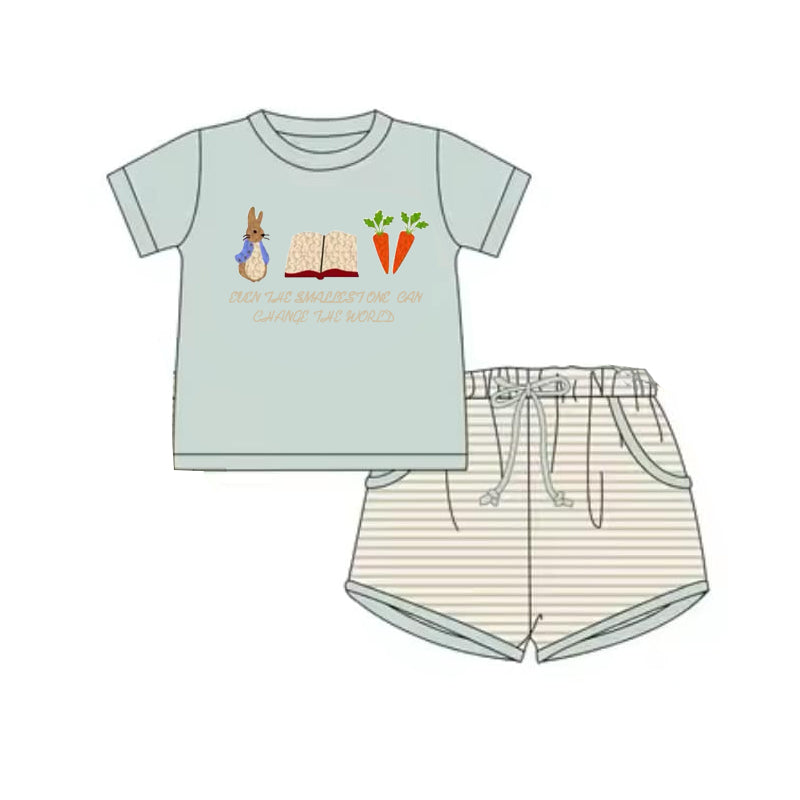 Preorder Baby Boy Short Sleeves Carrot Rabbit Shirt Stripes Shorts Clothes Set ( Moq 5 )
