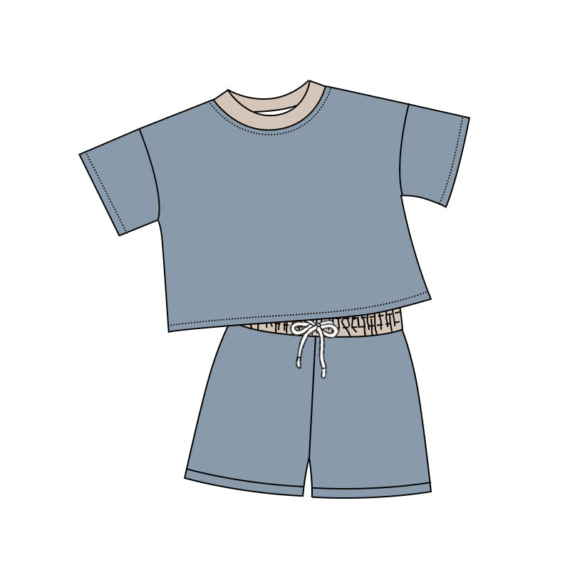 Preorder Baby Kids Toddler Short Sleeves Shirt Shorts Cotton Clothes Blue Set ( Moq 5 )