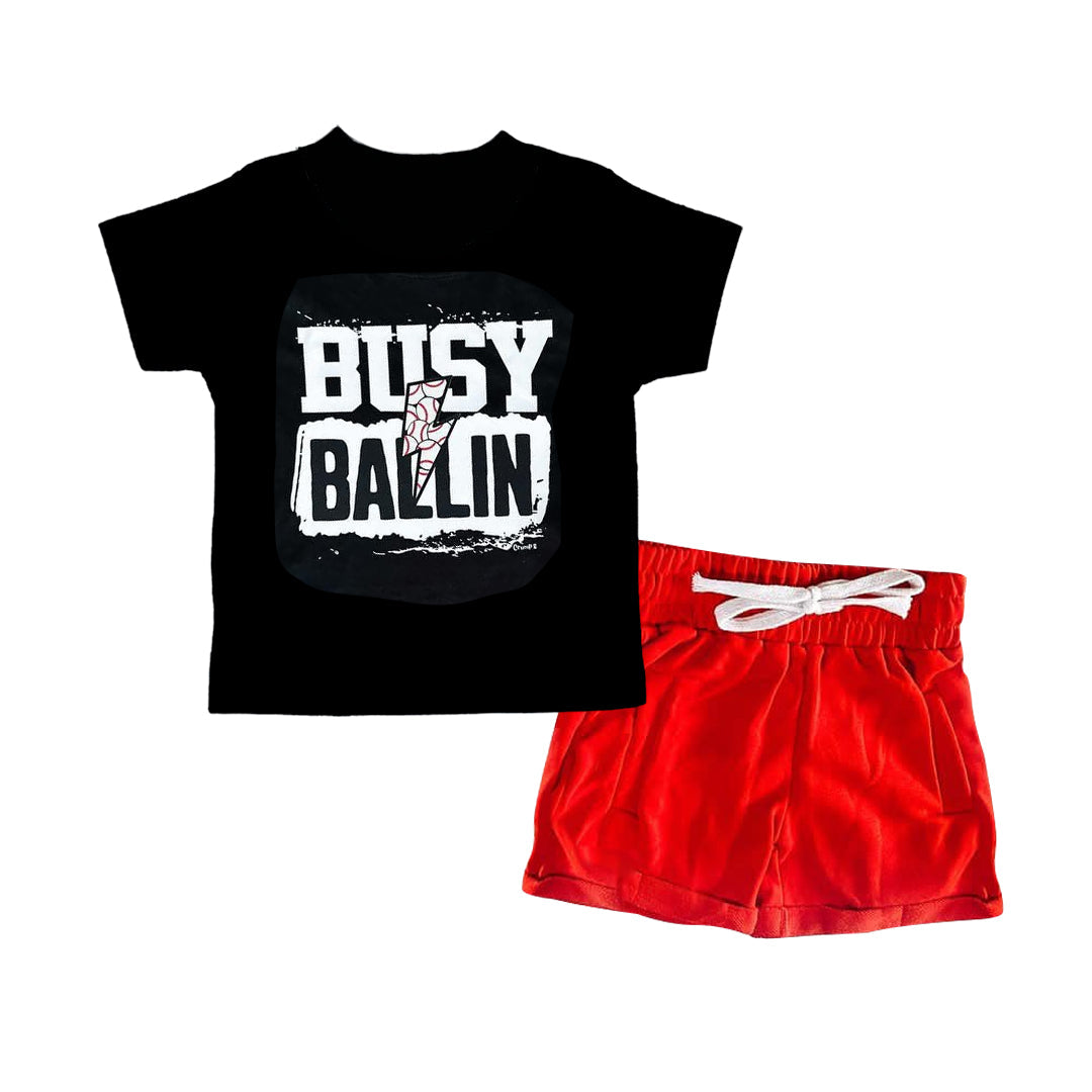 Baby Boy Kids Toddler Baseball Shirt Red Cotton Shorts Clothes Set RTS