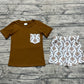 Baby Boy Pocket Brown Shirt Aztec Cow Shorts Clothes Summer Set RTS