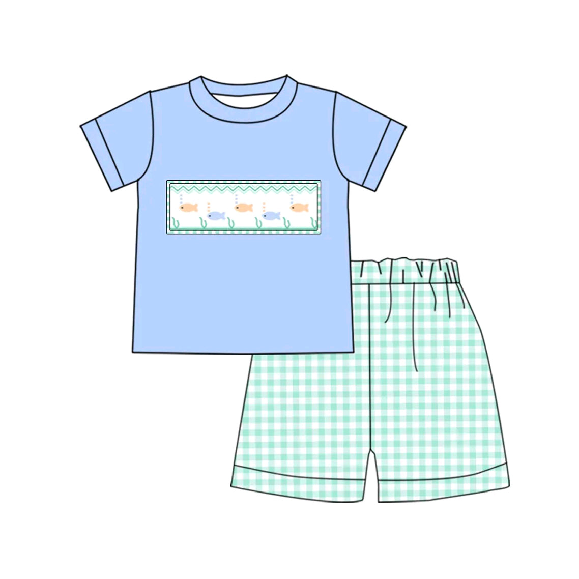 Preorder Baby Boy Kids Toddler Fish Shirt Checked Shorts Clothes Set ( Moq 5 )