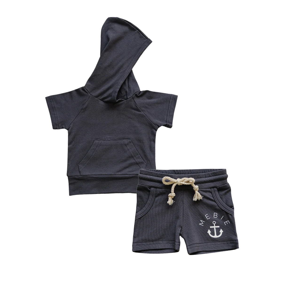 Preorder Baby Boy Short Sleeves Hoodie Shirt Pockets Shorts Cotton Clothes Set ( Moq 5 )
