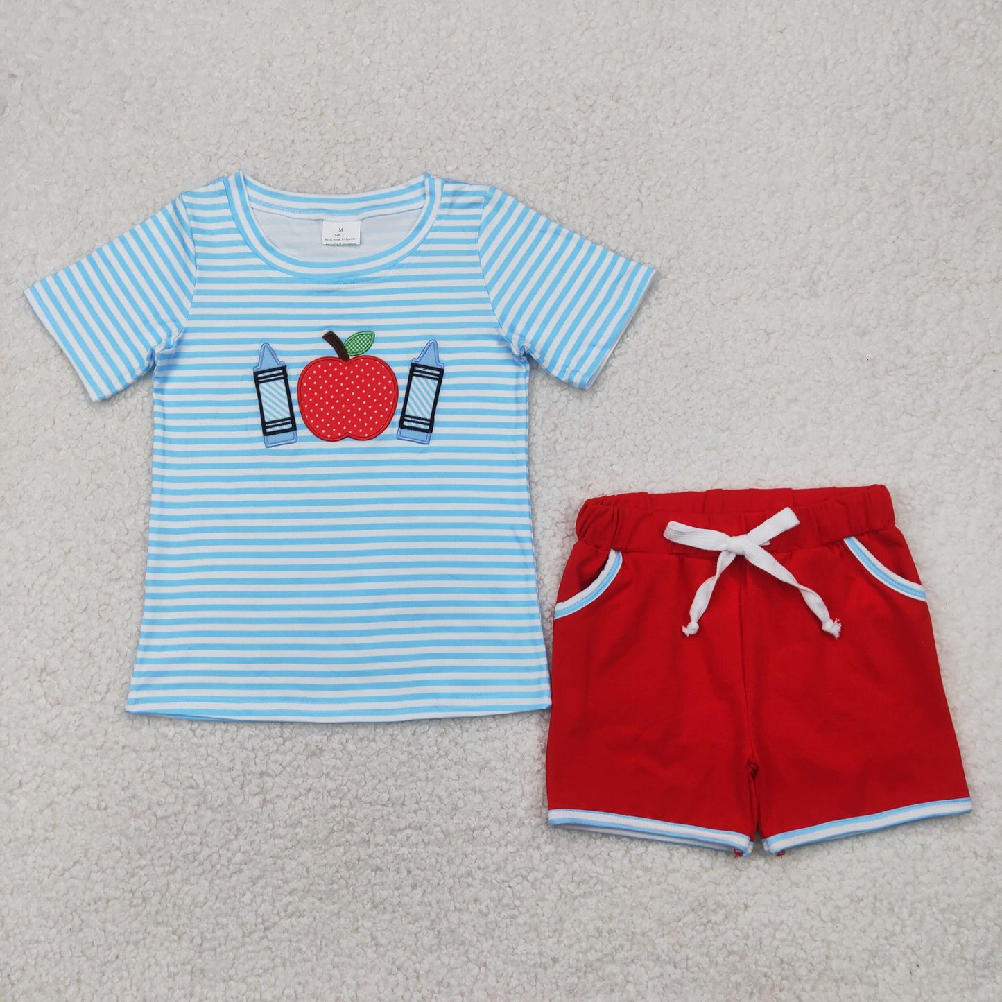 Baby Boy Short Sleeves Embroidery Sibling Back to School Outfit RTS