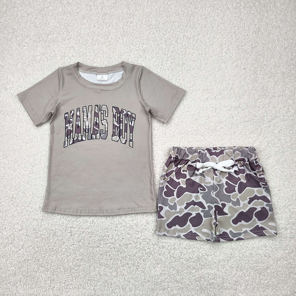 Baby Kids Toddler Short Sleeves Mama's Boy Shirt Camo Shorts Sibling Outfit RTS