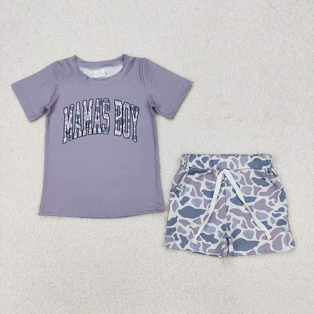 Baby Kids Toddler Short Sleeves Mama's Boy Shirt Camo Shorts Sibling Outfit RTS