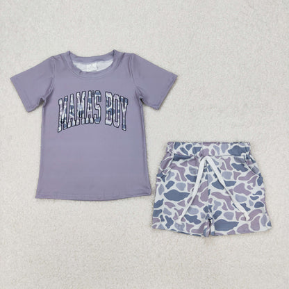 Baby Boy Short Sleeves Dog Duck Deer Shirt Grey Camo Shorts Set Sibling Hunting Clothes RTS