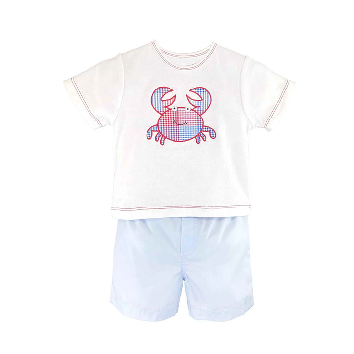 Preorder Baby Boy Short Sleeves Crab Shirt Blue Shorts Clothes Set ( Moq 5 )