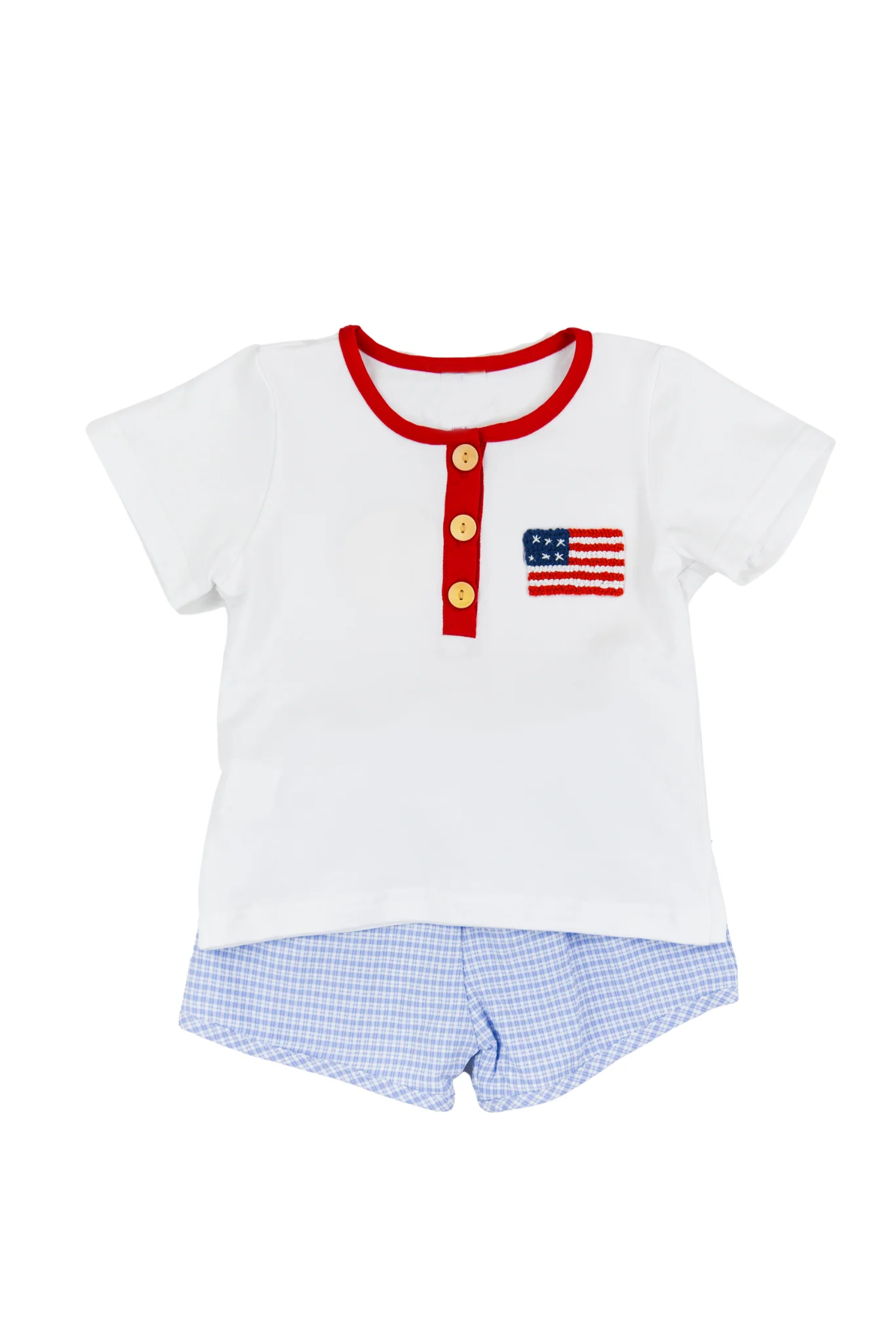 Preorder Baby Boy Short Sleeves Flag Shirt Blue Shorts July 4th Set ( Moq 5 ）