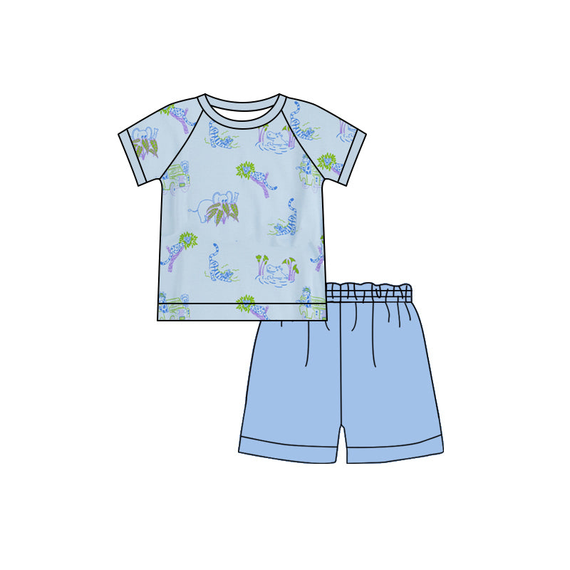 Preorder Baby Boy Short Sleeves Animals Shirt Shorts Clothes Set ( Moq 5 )
