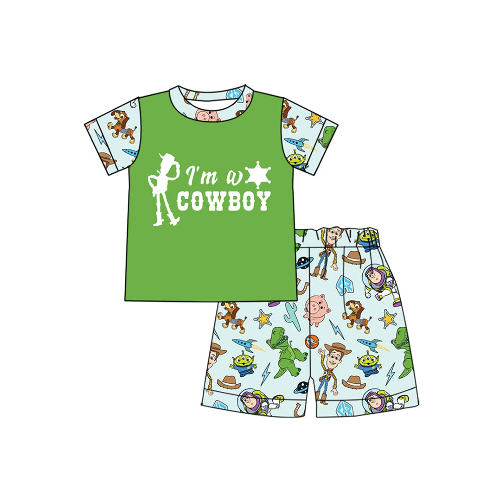 Preorder Baby Boy Western Cowboy Green Shirt Shorts Clothes Set ( Moq 5 )