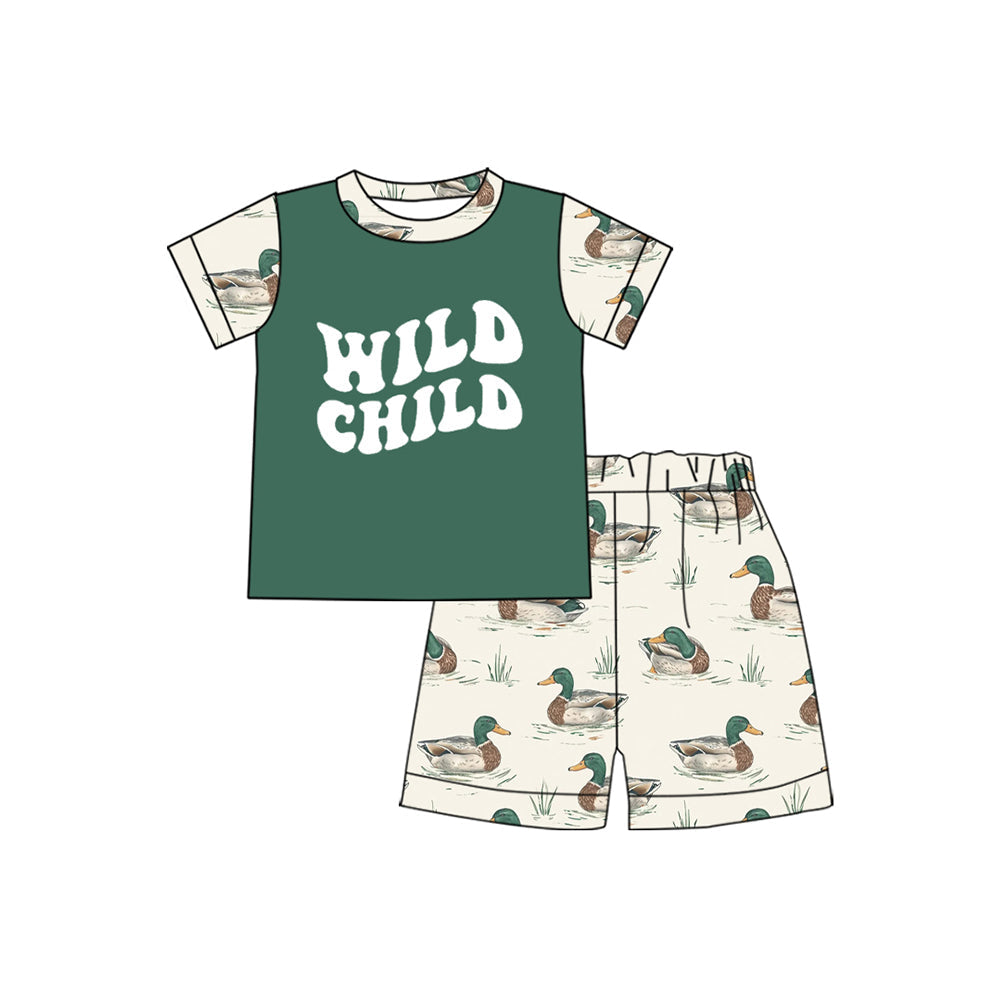 Preorder Baby Boy Wild Child Green Shirt Ducks Shorts Clothes Set ( Moq 5 )