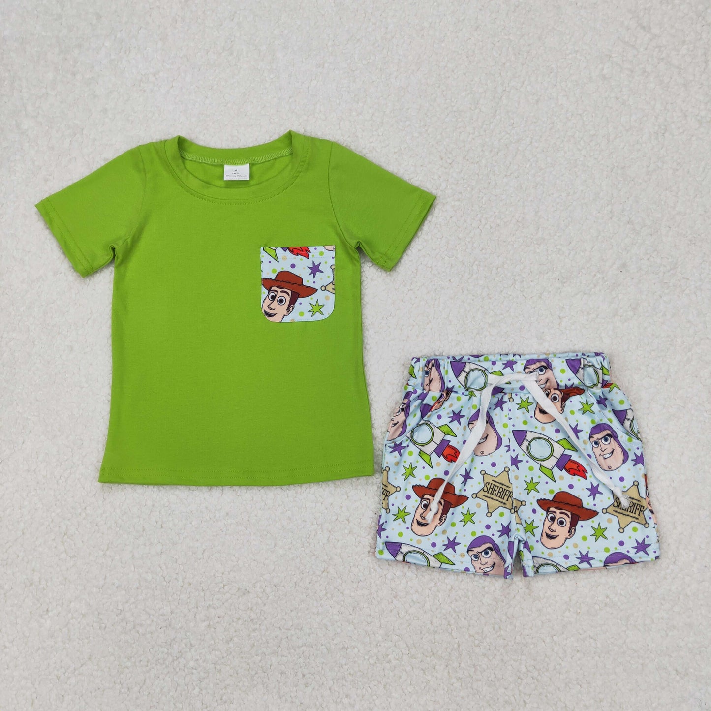 Sibling Baby Boys Girls Kids Green Knee Length Dress Set Cartoon Clothes RTS