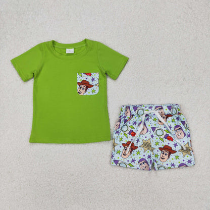 Sibling Baby Boys Girls Kids Green Knee Length Dress Set Cartoon Clothes RTS