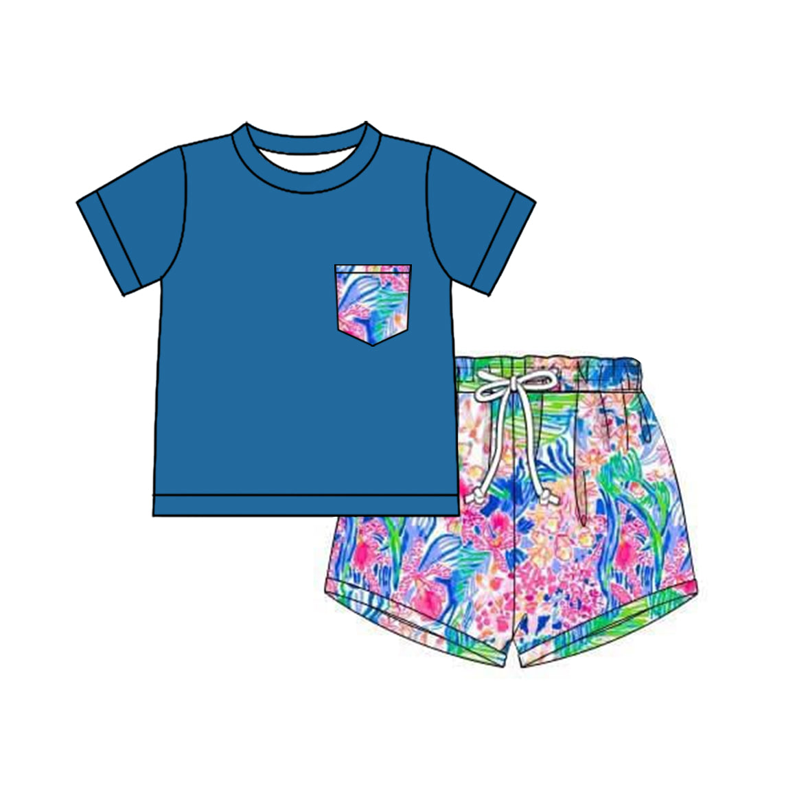 Preorder Baby Boy Short Sleeves Pocket Shirt Seaweed Shorts Clothes Set ( Moq 5 )
