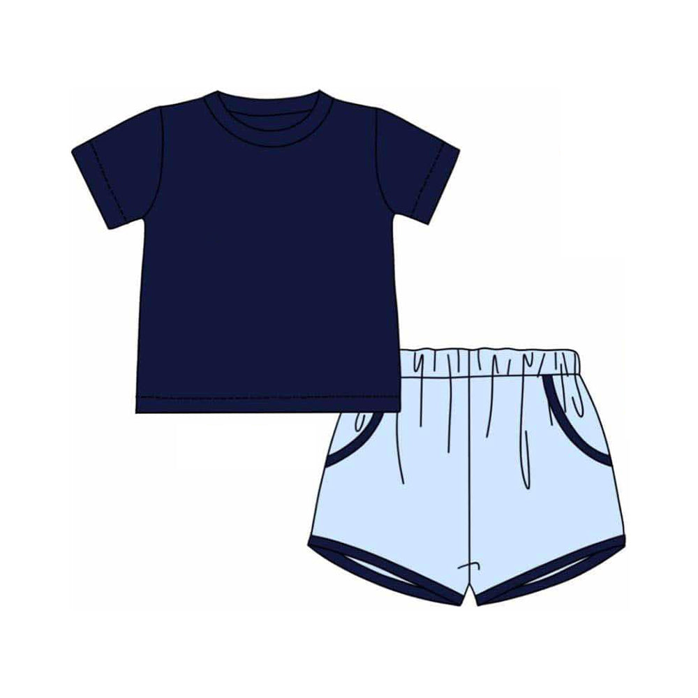 Preorder Baby Boy Short Sleeves Navy Blue Shirt Pockets Shorts Clothes Set ( Moq 5 )