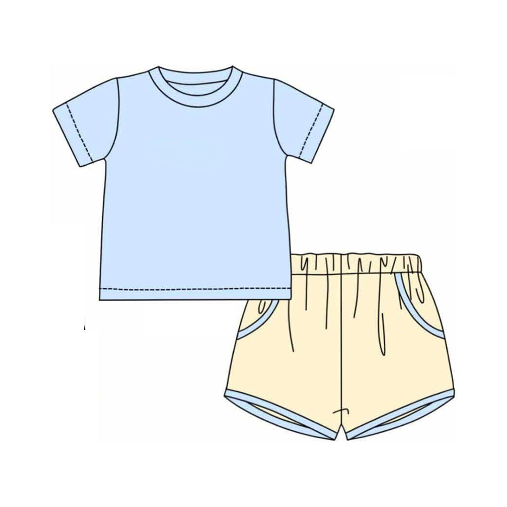 Preorder Baby Boy Short Sleeves Blue Shirt Pockets Shorts Clothes Set ( Moq 5 )