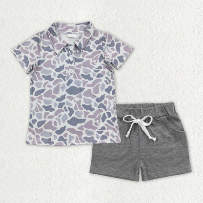 Sibling Baby Boys Short Sleeves Buttons Polo Shirt Pockets Shorts Southern Camo Clothes Sets RTS