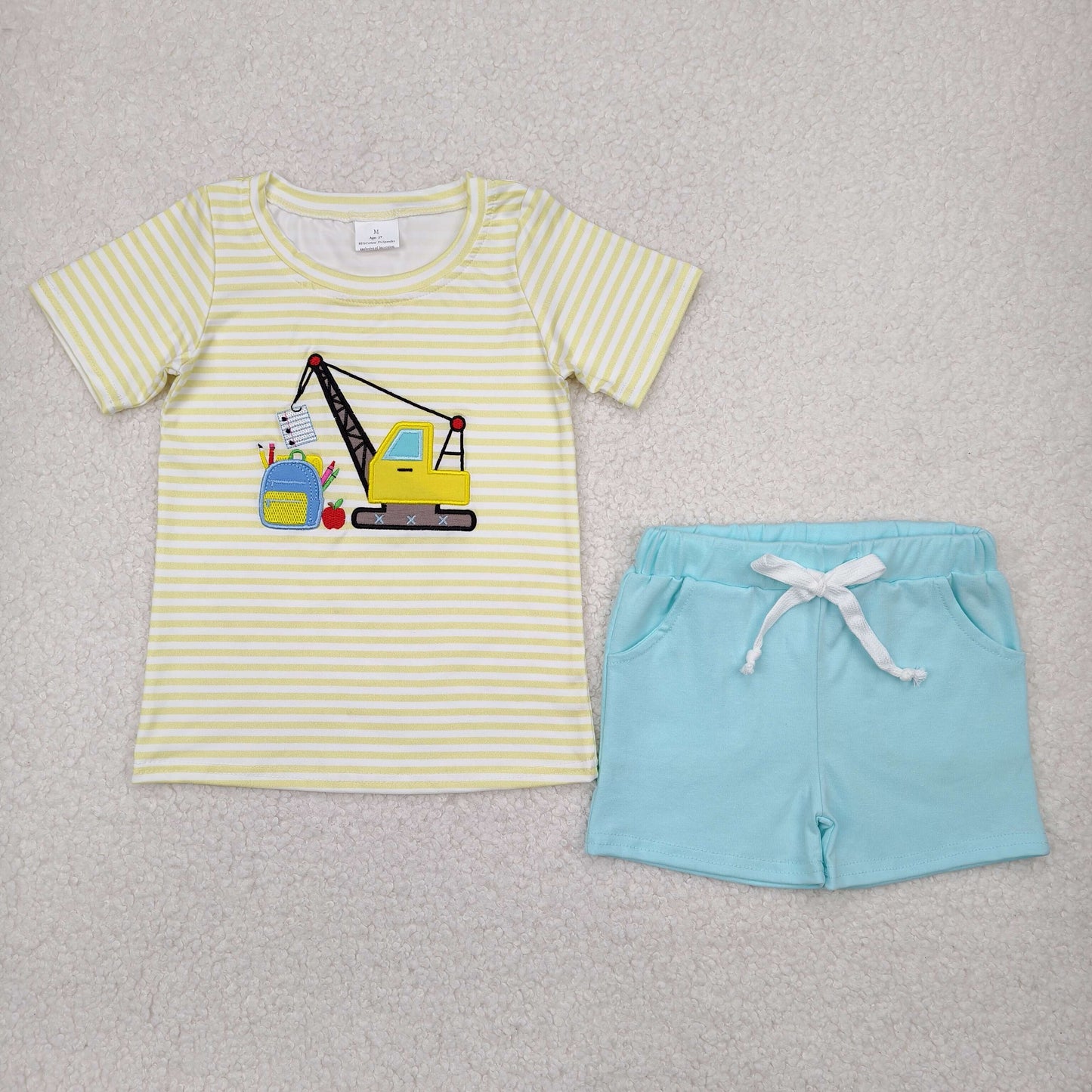 Baby Boy Short Sleeves Embroidery Sibling Back to School Outfit RTS