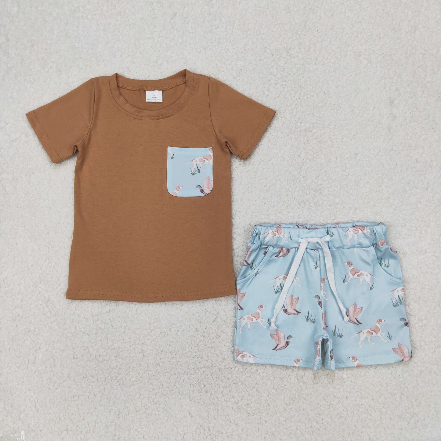Baby Boy Short Sleeves Pocket Shirt Ducks Dogs Shorts Hunting Set Sibling Clothes RTS