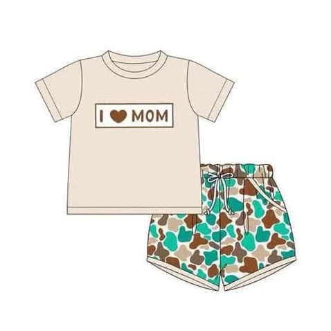 Preorder Baby Boy Short Sleeves I LOVE MOM Shirt Camo Pockets Shorts Set ( Moq 5 )