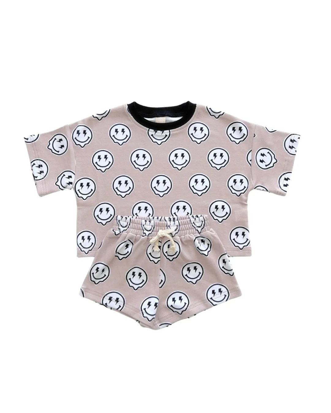 Preorder Baby Kids Toddler Short Sleeves Smile Shirt Shorts Pajamas Set（ Moq 5 ）