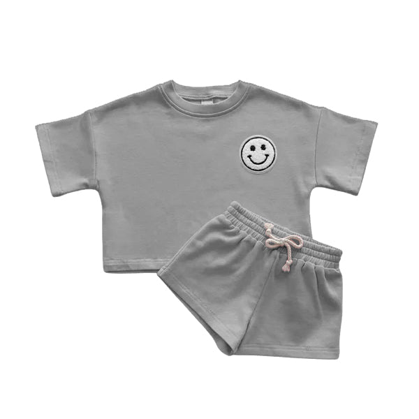 Preorder Baby Boy Gray Short Sleeves Smile Shirt Shorts Set（ Moq 5 ）